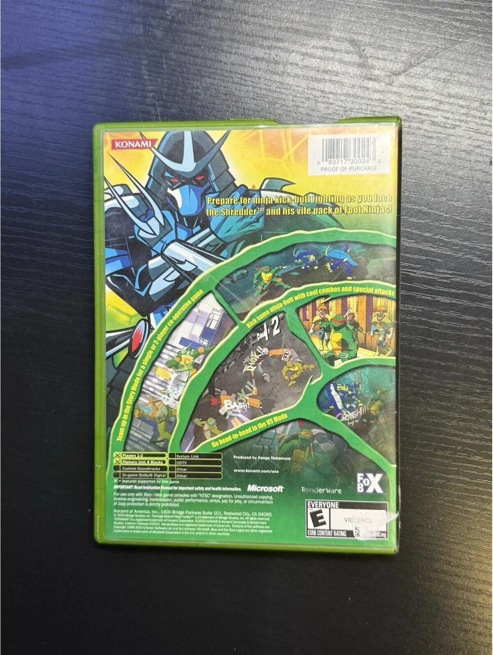 Teenage Mutant Ninja Turtles Original Xbox Game Disc & Case Konami TMNT